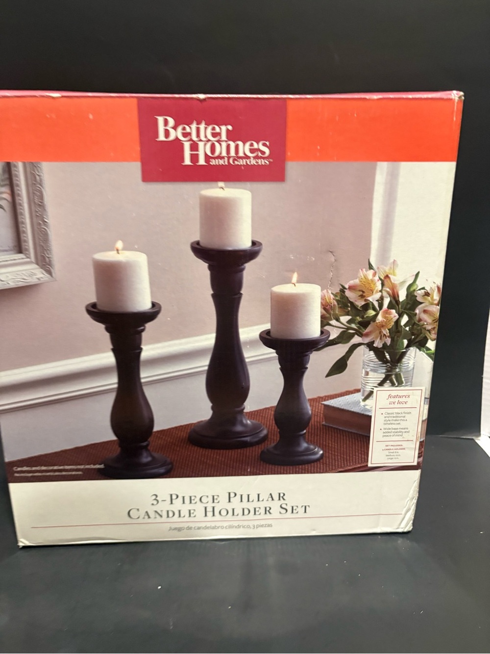 Better Homes & Gardens 3-Piece Pillar Candle Holder Set - Black